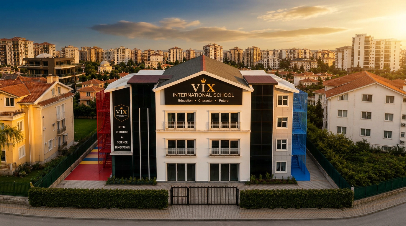 Students and teacher walking outside VIX International School in Bursa